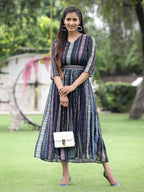 Juniper Black Multi Chiffon Festive Printed Flared Jump Suit For Women - Distacart