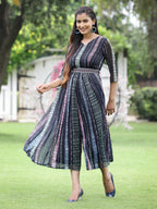 Juniper Black Multi Chiffon Festive Printed Flared Jump Suit For Women - Distacart