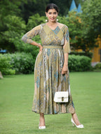 Juniper Green Multi Chiffon Festive Printed Flared Jump Suit For Women - Distacart