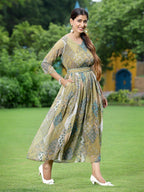 Juniper Green Multi Chiffon Festive Printed Flared Jump Suit For Women - Distacart