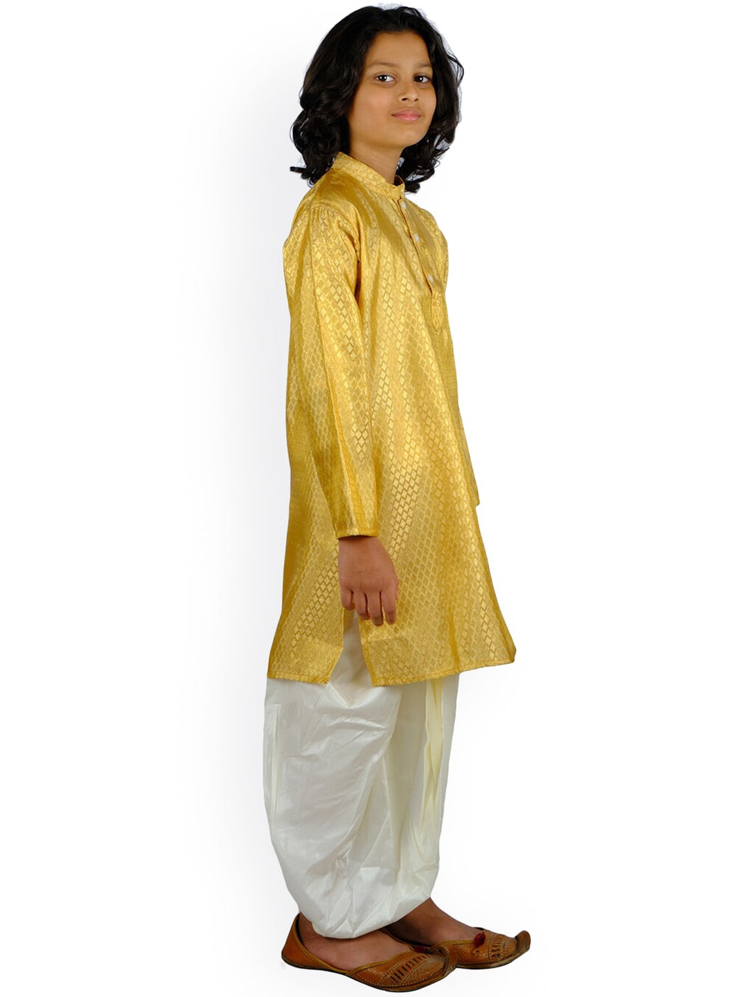 Sethukrishna Boys Gold-Toned & White Printed Kurta with Dhoti Pants