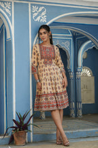 Juniper Beige Rayon Festive Printed Tiered Short Dress For Women - Distacart
