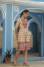 Juniper Beige Rayon Festive Printed Tiered Short Dress For Women - Distacart