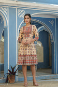 Juniper Beige Rayon Festive Printed Tiered Short Dress For Women - Distacart