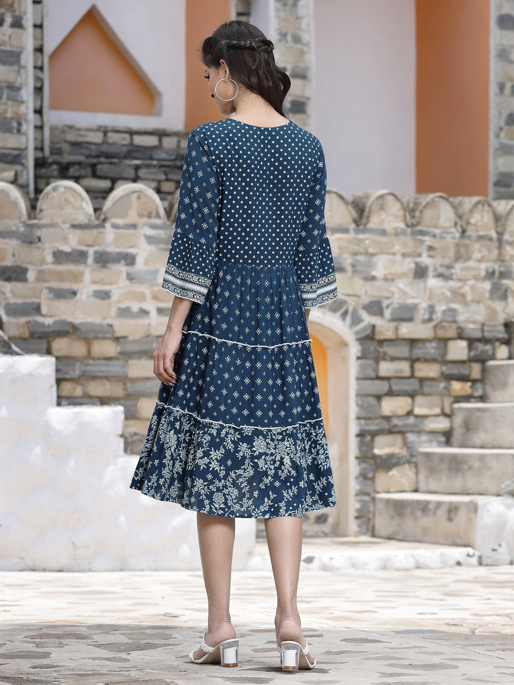 Juniper Women's Blue Rayon Printed Tiered Short Dress - Distacart
