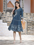 Juniper Women's Blue Rayon Printed Tiered Short Dress - Distacart