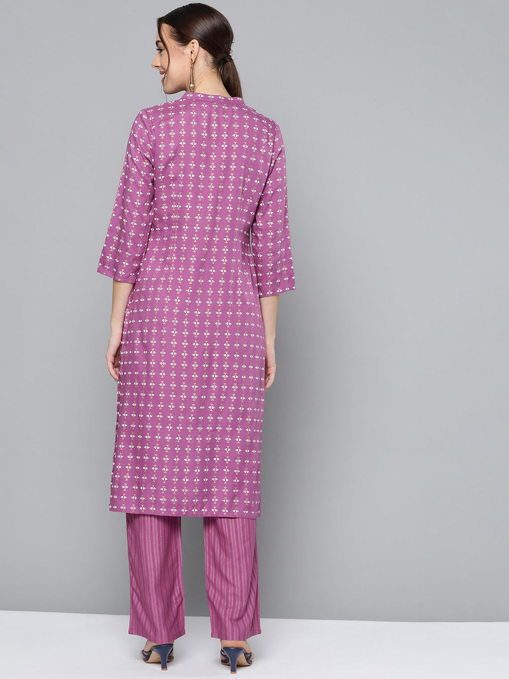 HERE&NOW Women Purple Printed Regular Kurta with Palazzos