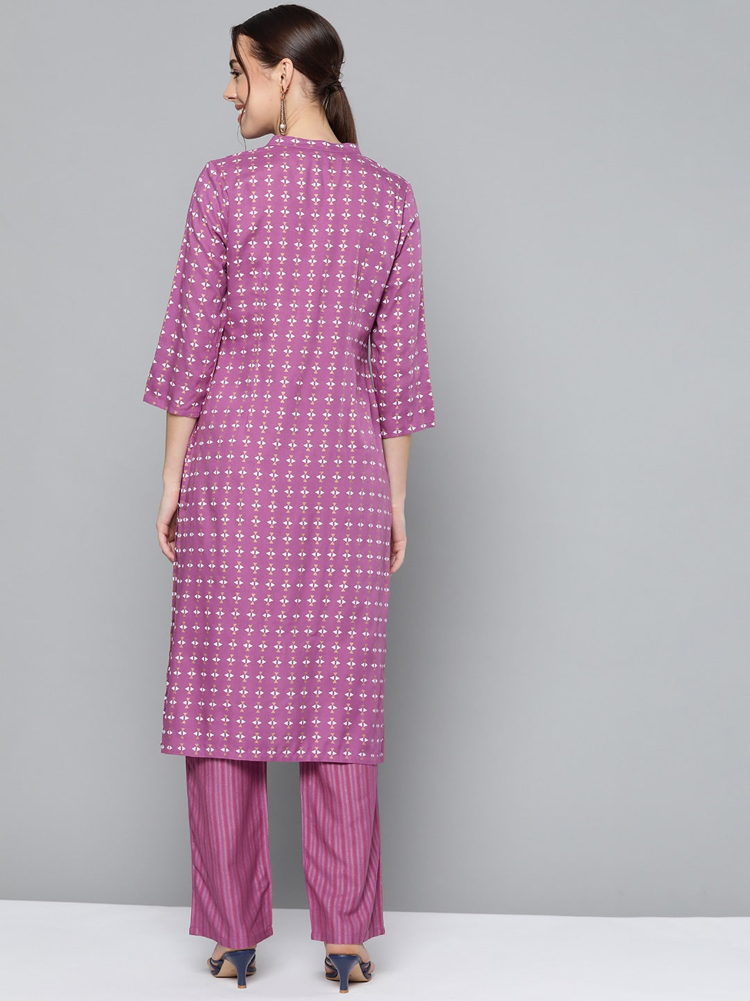 HERE&NOW Women Purple Printed Regular Kurta with Palazzos