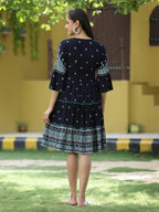 Juniper Navy Rayon Festive Printed Tiered Short Dress For Women - Distacart