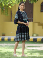 Juniper Navy Rayon Festive Printed Tiered Short Dress For Women - Distacart