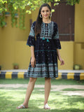 Juniper Navy Rayon Festive Printed Tiered Short Dress For Women - Distacart