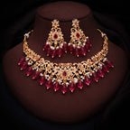 Tehzeeb Creations Gold-Polished Pink Colour Necklace With Stud