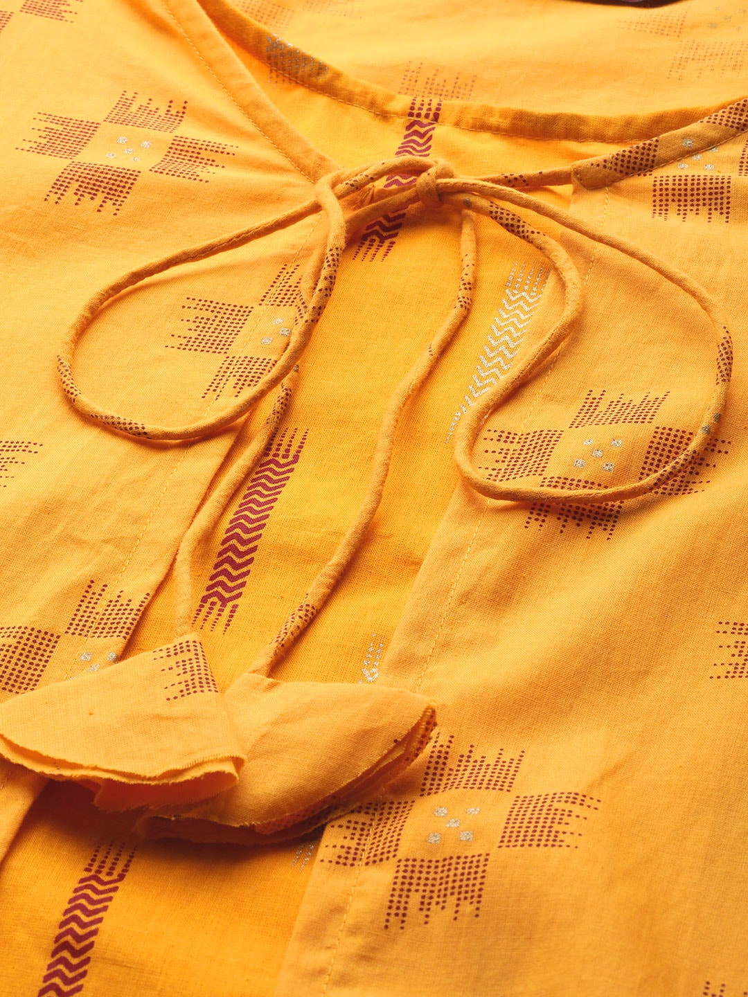Sangria Women Mustard Yellow & Red Pure Cotton Printed Kurta with Palazzos