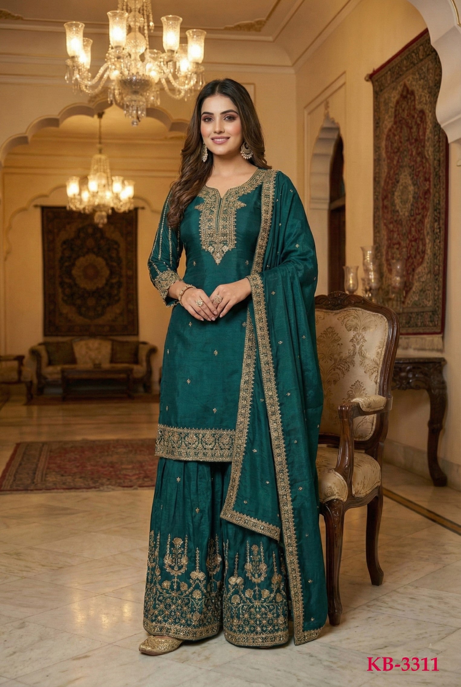 Anaita D Green Chinon Stitched Suit With Embroidery & Sequence Work - Distacart