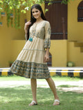 Juniper Beige Rayon Casual Wear Printed Tiered Short Dress - Distacart