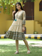 Juniper Beige Rayon Casual Wear Printed Tiered Short Dress - Distacart