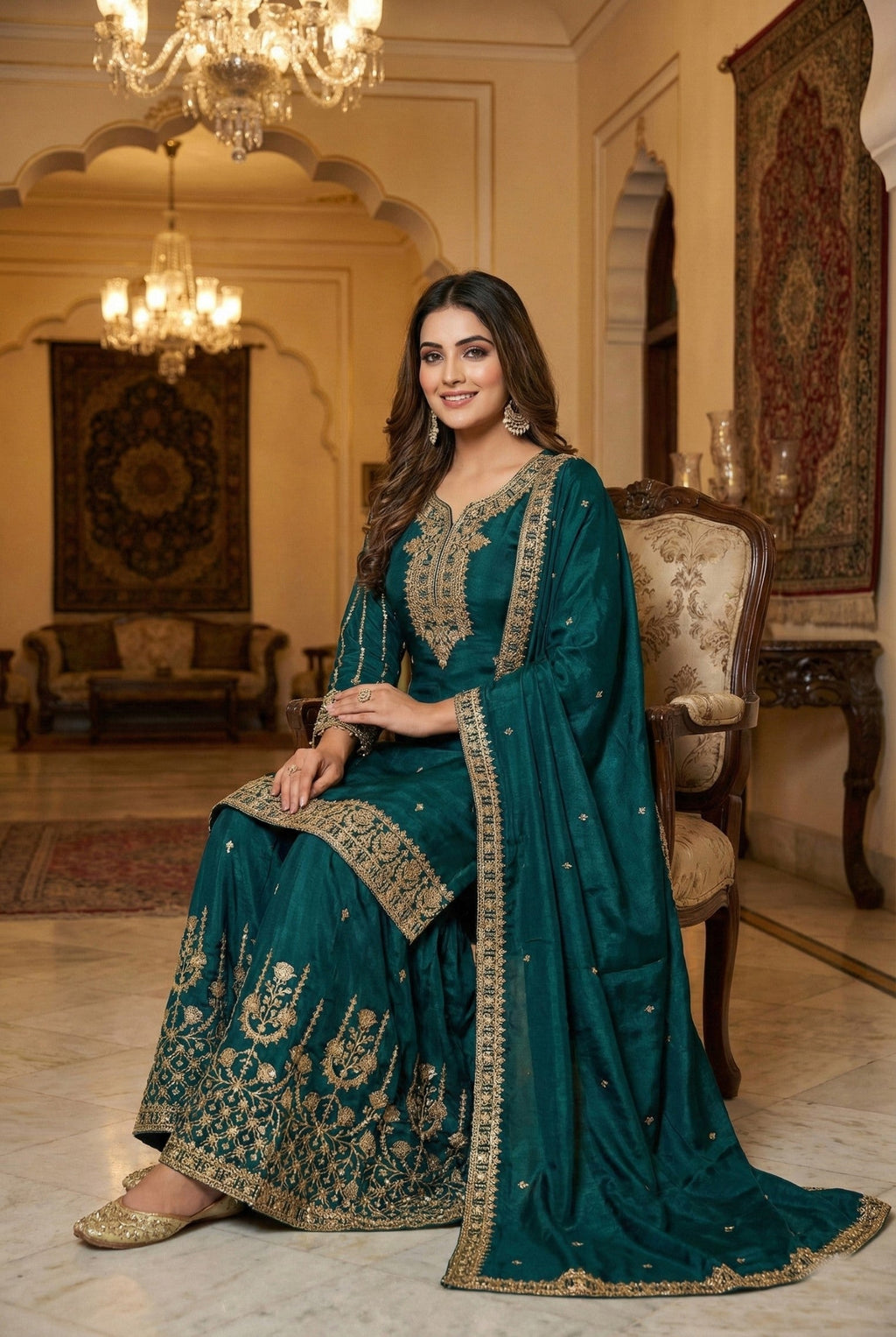 Anaita D Green Chinon Stitched Suit With Embroidery & Sequence Work - Distacart