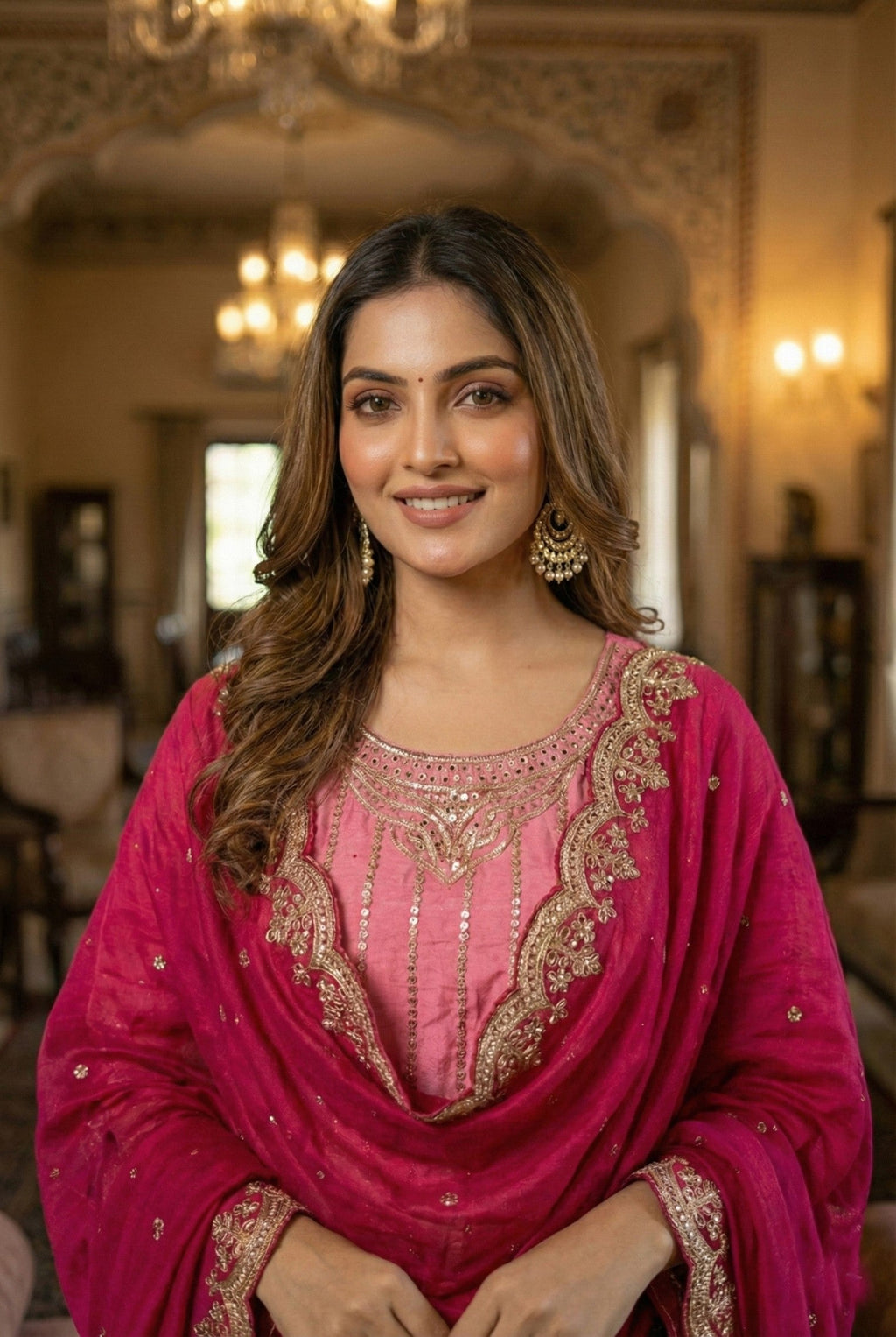 Anaita Pink Chinon Stitched Suit With Embroidery & Sequence Work - Distacart