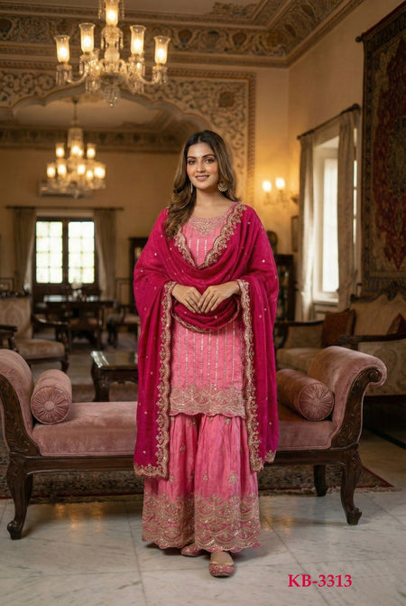 Anaita Pink Chinon Stitched Suit With Embroidery & Sequence Work