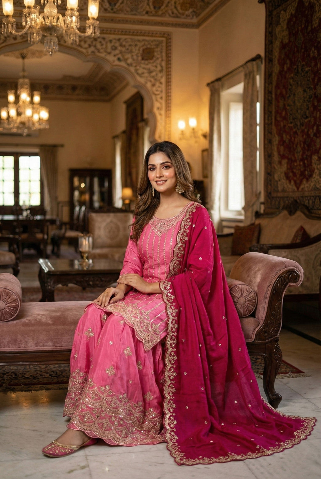 Anaita Pink Chinon Stitched Suit With Embroidery & Sequence Work - Distacart