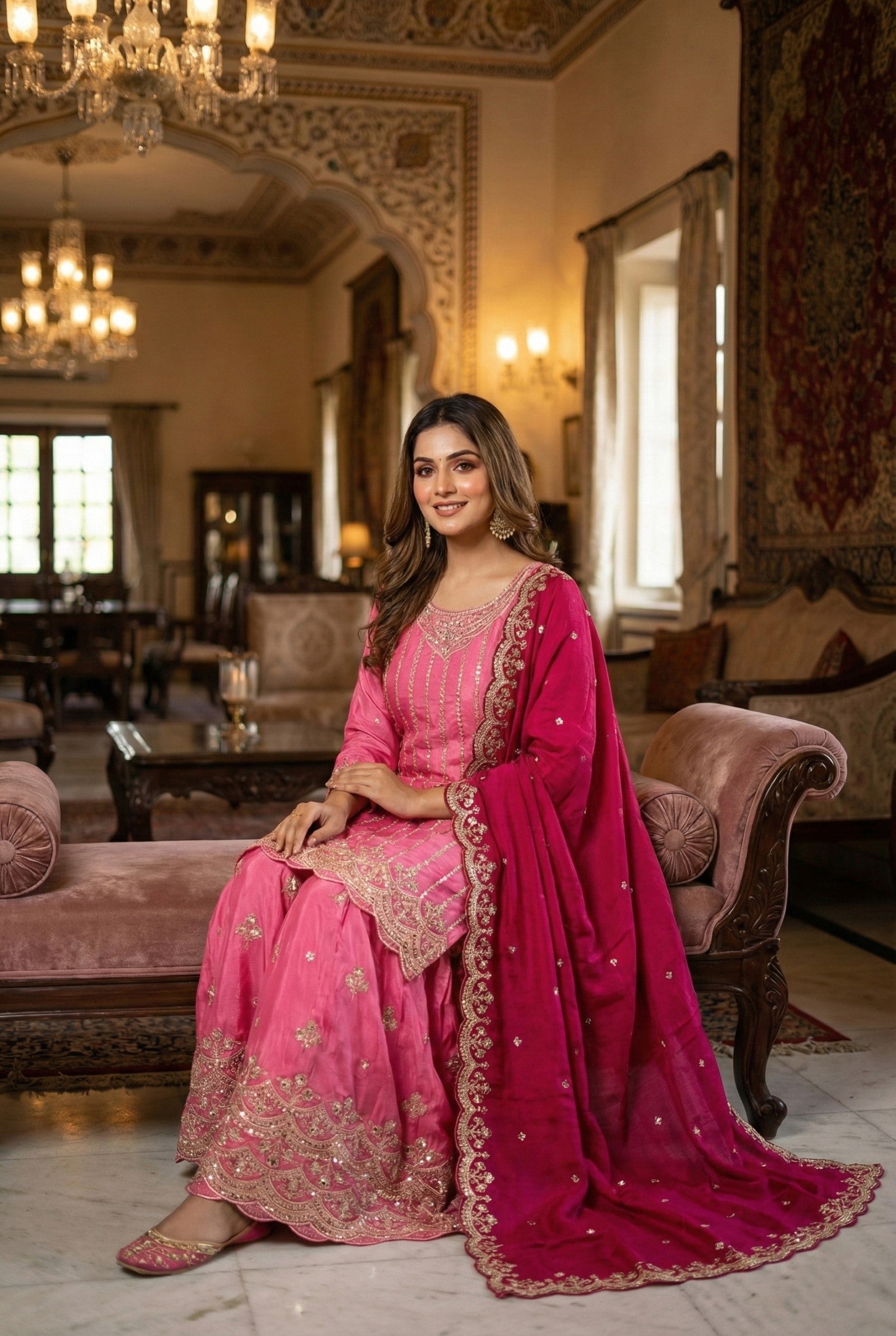 Anaita Pink Chinon Stitched Suit With Embroidery & Sequence Work - Distacart
