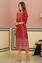 Juniper Maroon Rayon Festive Printed Straight Kurta For Women - Distacart