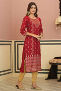 Juniper Maroon Rayon Festive Printed Straight Kurta For Women - Distacart