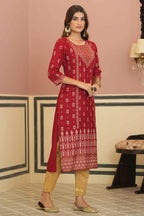 Juniper Maroon Rayon Festive Printed Straight Kurta For Women - Distacart
