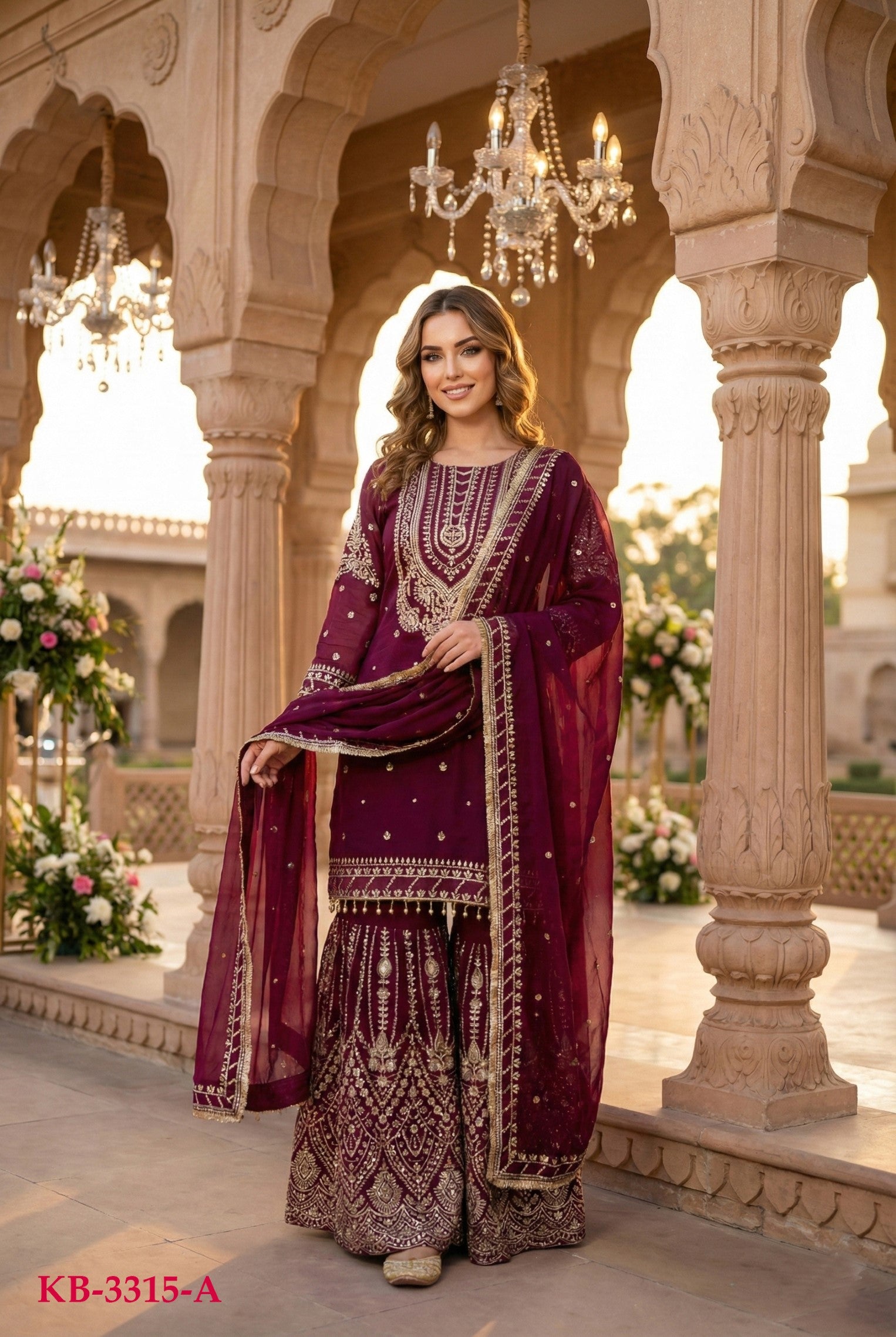 Anaita Maroon Georgette Stitched Suit With Embroidery & Sequence Work - Distacart