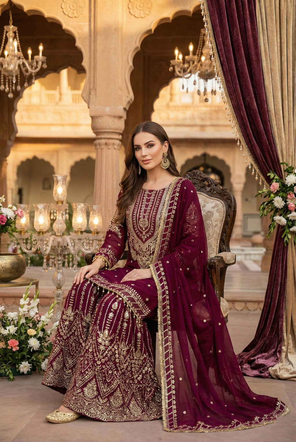 Anaita Maroon Georgette Stitched Suit With Embroidery & Sequence Work - Distacart