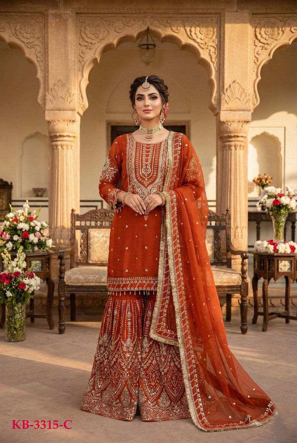 Anaita Orange Georgette Stitched Suit With Embroidery & Sequence Work - Distacart