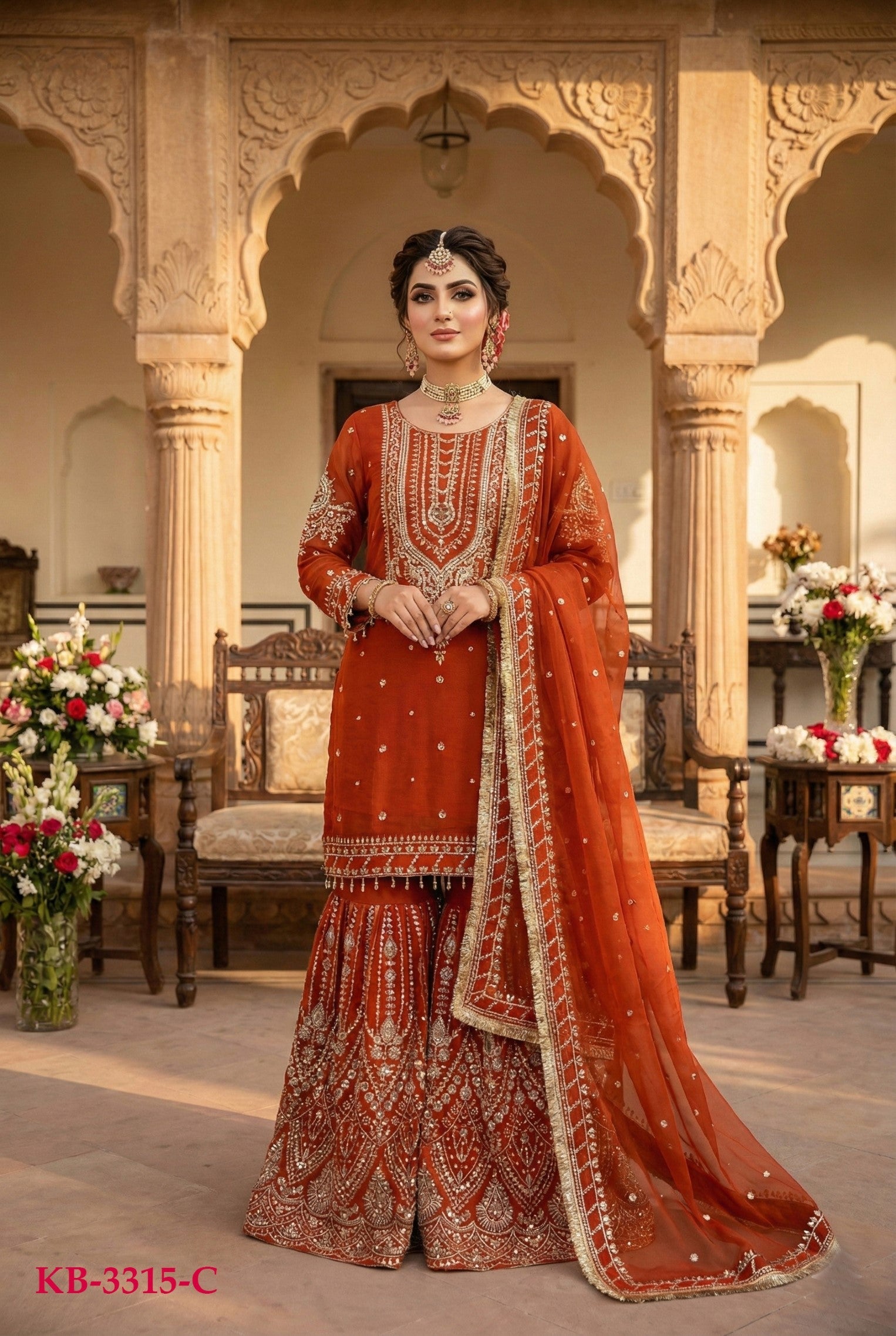 Anaita Orange Georgette Stitched Suit With Embroidery & Sequence Work - Distacart