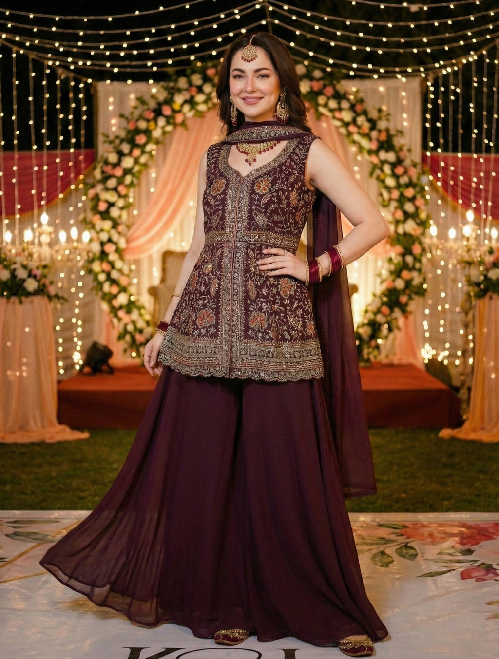 Anaita Maroon Georgette Stitched Suit With Multi Embroidery & Sequence Work - Distacart