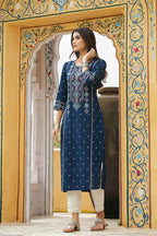 Juniper Blue Rayon Festive Printed Straight Kurta For Women - Distacart