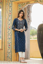 Juniper Blue Rayon Festive Printed Straight Kurta For Women - Distacart