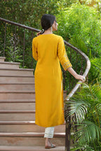 Juniper Mustard Rayon Festive Printed Straight Kurta For Women - Distacart