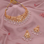 Tehzeeb Creations Gold-Polished White Colour Necklace With Stud