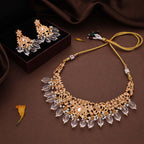 Tehzeeb Creations Gold-Polished White Colour Necklace With Stud
