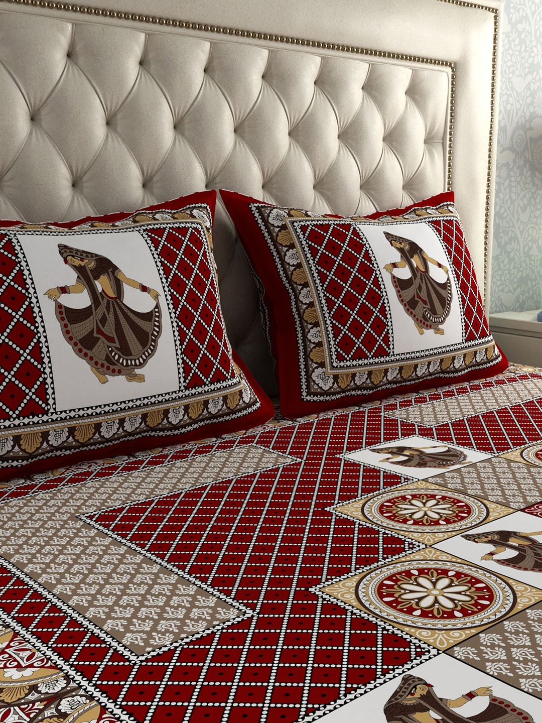 LA VERNE Jaipuri Print 104 TC Cotton 1 Double Queen Bedsheet With 2 Pillow Covers