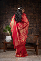 Vardha Candy Apple Red Golden Zari Kanjeevaram Silk Saree