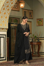 Juniper Black Rayon Festive Embroidered Straight Skd For Women - Distacart