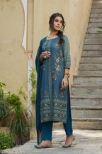 Juniper Indigo Rayon Festive Printed Straight Skd For Women - Distacart