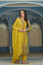Juniper Mustard Rayon Festive Printed Straight Skd For Women - Distacart