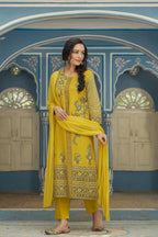 Juniper Mustard Rayon Festive Printed Straight Skd For Women - Distacart