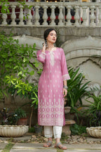 Juniper Onion Pink Rayon Festive Printed Straight Kurta For Women - Distacart