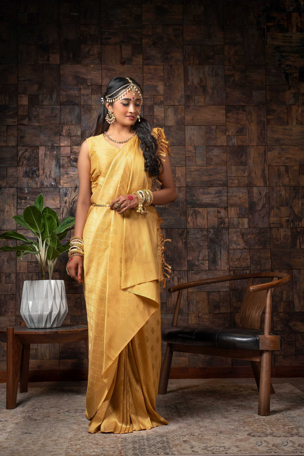 Vardha Tuscan Yellow Golden Zari Kanjeevaram Silk Saree