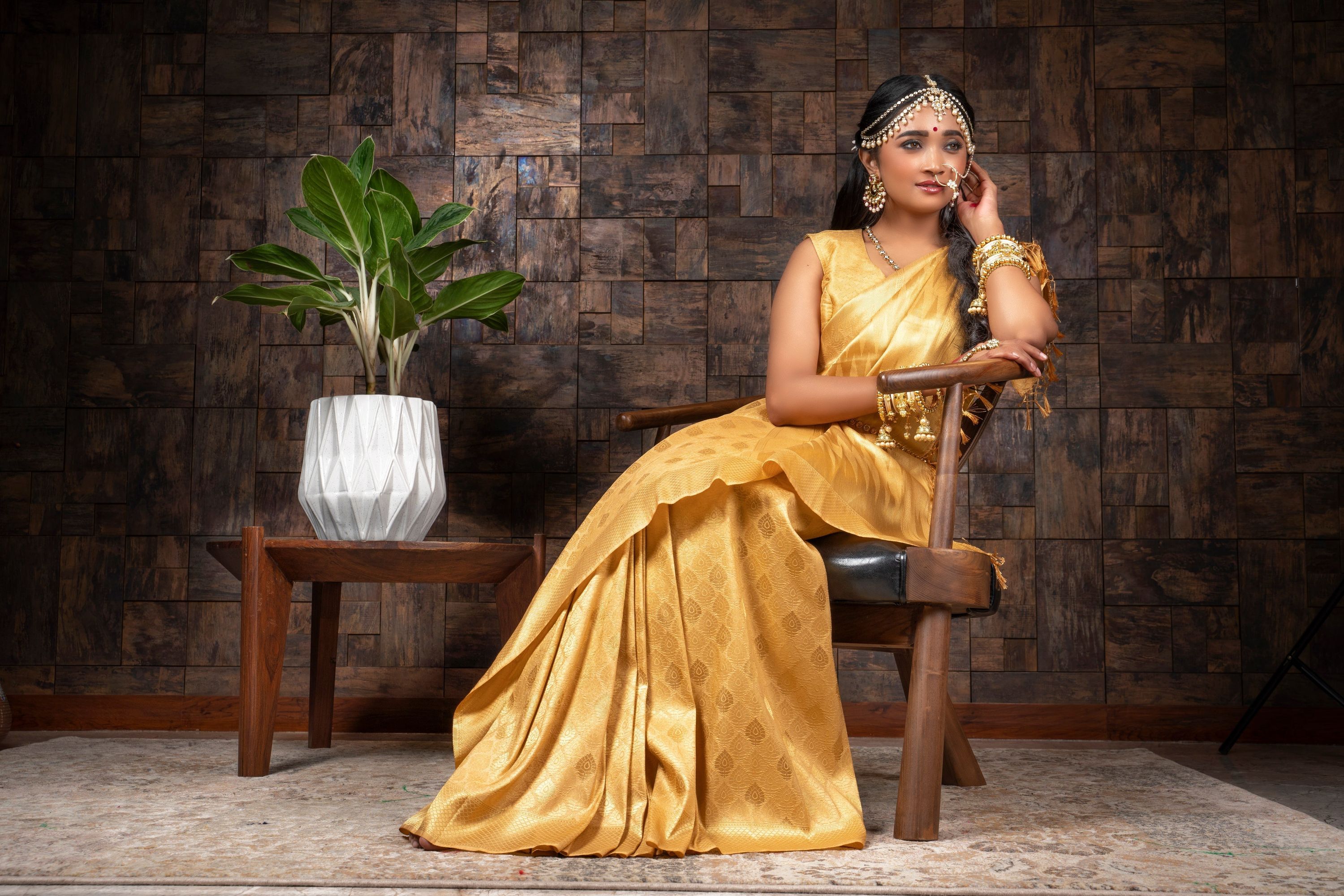 Vardha Tuscan Yellow Golden Zari Kanjeevaram Silk Saree