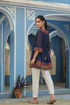 Juniper Indigo Georgette Festive Printed Flared Tunic For Women - Distacart