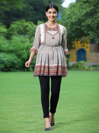 Juniper Off - White Georgette Festive Printed Flared Tunic For Women - Distacart