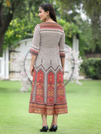 Juniper Off-White Georgette Festive Wear Printed Flared Dress - Distacart